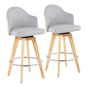 Ahoy 37 in. Light Grey Fabric and Natural Wood Backrest Counter Height Bar Stool with Natural Wood Legs (Set of 2)
