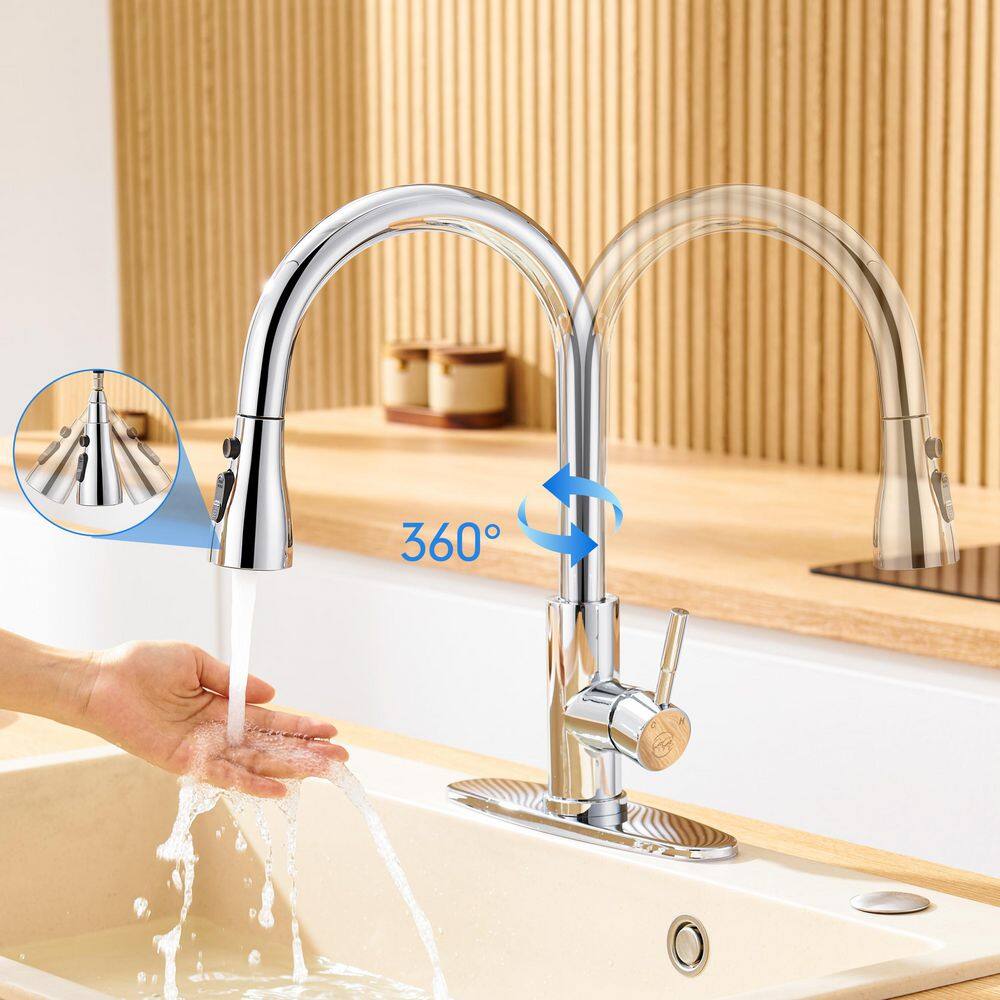 Chrome Stainless Steel Single Handle Pull Down Kitchen Faucet
