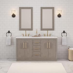 Hugo 60 in. W x 22 in. D Bath Vanity in Grey Oak with Marble Vanity Top in White with White Basin