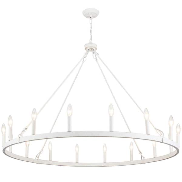 LWYTJO Janiaha 47.24 in. 16-Light Distressed White Large Farmhouse Candle Wagon Wheel Chandelier for Living Room Pendant Light
