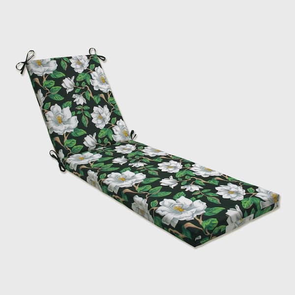 Pillow Perfect Floral 23 x 30 Outdoor Chaise Lounge Cushion in Black/White Magnolia