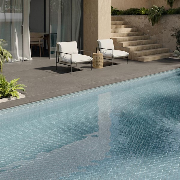 Waterhouse Blue 12.55 in. x 13.18 in. Matte Glass Wall Fishscale Mosaic Tile (1.14 sq. ft./Each)