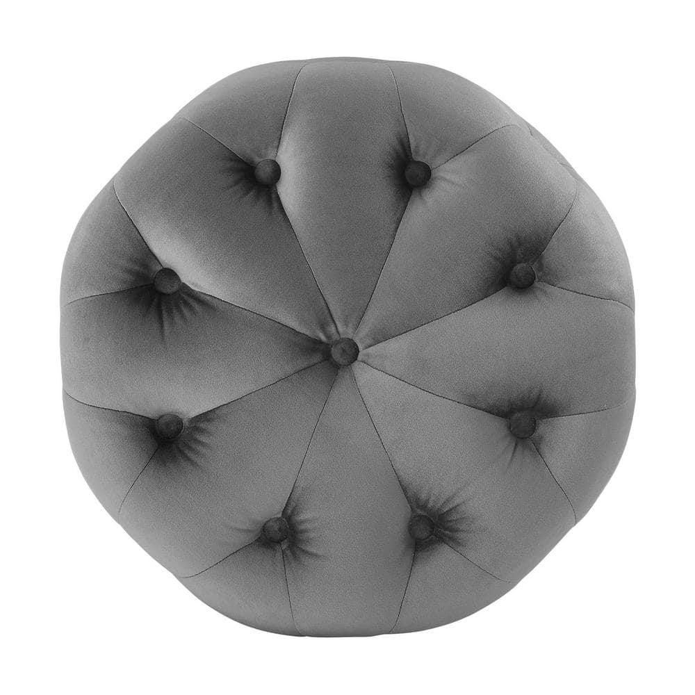 Amour 15.5'' Gray Performance Velvet Tufted Round Ottoman