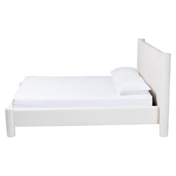 Laria White Teddy Fabric and Wood Frame Queen Platform Bed