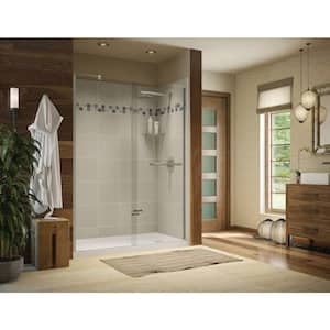 Utile Stone 32 in. x 60 in. x 83.5 in. Alcove Shower Stall in Sahara with Right Drain Base in White