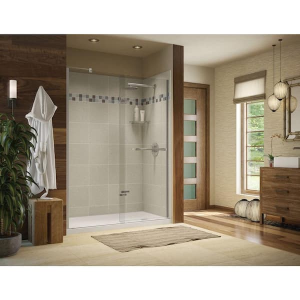MAAX Utile Stone 32 in. x 60 in. x 83.5 in. Alcove Shower Stall in Sahara with Right Drain Base in White