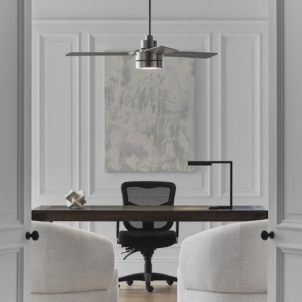 Generation Lighting - Jovie 52 in. Modern Indoor/Outdoor Brushed Steel Ceiling Fan with Silver/American Walnut Reversible Blades, Light Kit