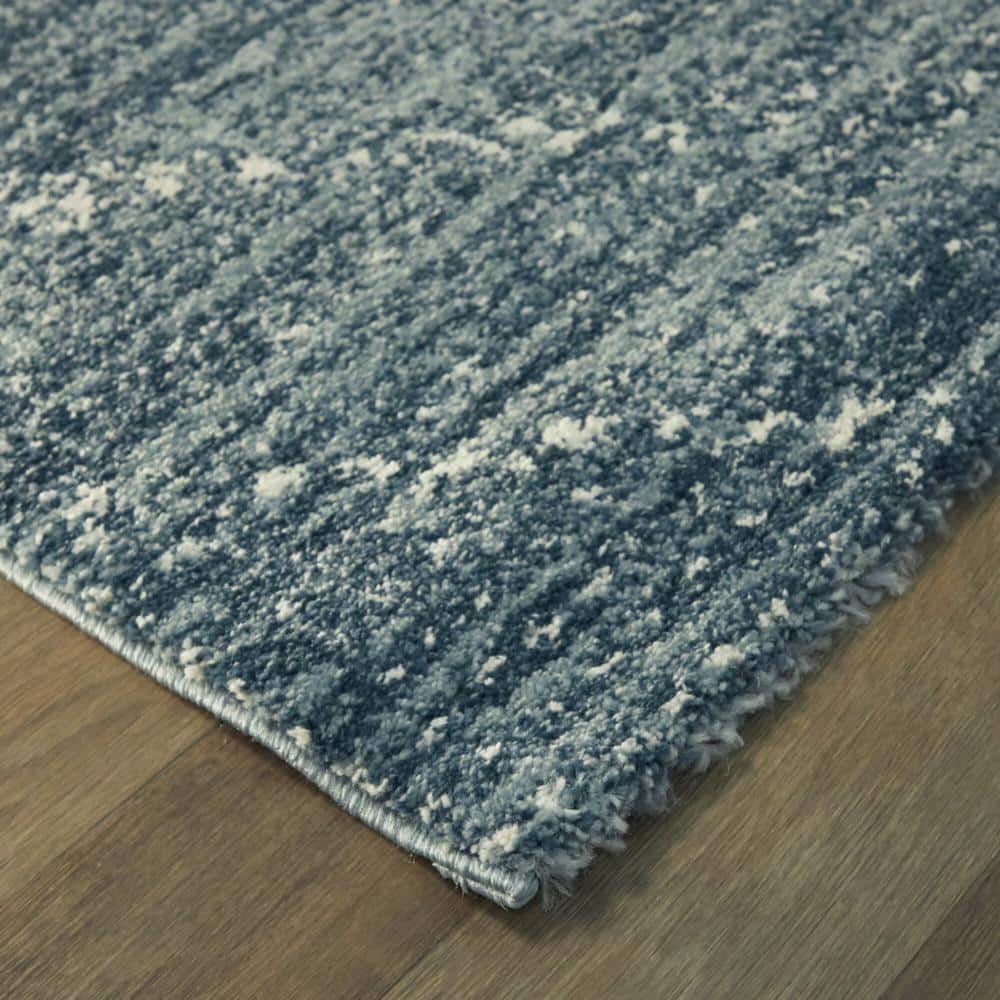 Blue Geometric Easy Care Synthetic Runner Rug