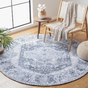 Classic Vintage Silver/Dark Gray 6 ft. x 6 ft. Distressed Border Round Area Rug