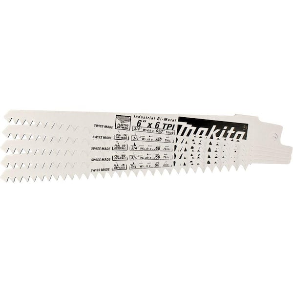 Makita 6 in. 6-Teeth per in. Drywall and Plaster Reciprocating Saw Blade (5-Pack)