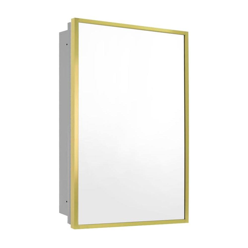 16 in. W x 28 in. H Rectangular Gold Metal Mirrored Medicine Cabinet ...