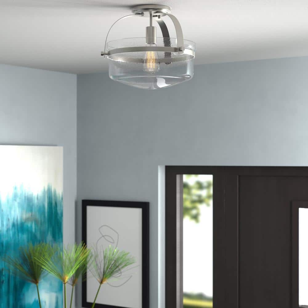 Jaxon Modern Farmhouse 13'' Brushed Nickel Ceiling Light with Clear Seedy Glass