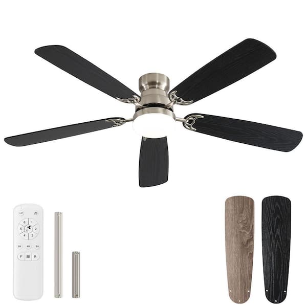 42 in. Indoor Integrated LED Low Profile Nickel Ceiling Fan with Light Kit and Remote, Reversible DC Motor Included