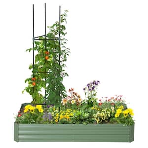 5.9 ft. x 3 ft. x 1 ft. Green Raised Garden Bed with 2 Customizable Trellis Tomato Cages