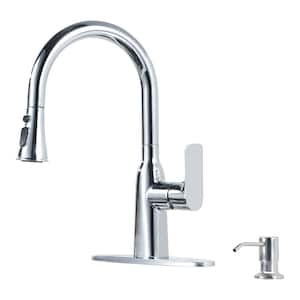 Single Handle Pull Down Sprayer Kitchen Faucet with Soap Dispenser Stainless Steel in Chrome