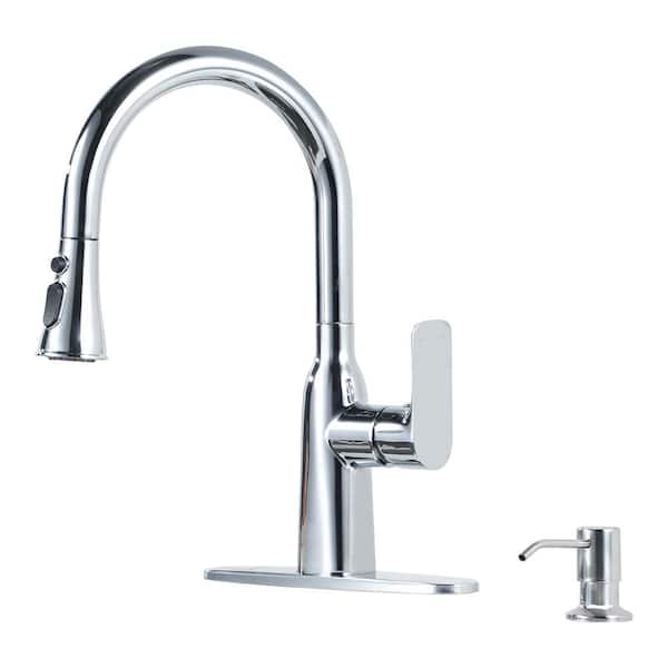 ARCORA Single Handle Pull Down Sprayer Kitchen Faucet with Soap Dispenser Stainless Steel in Chrome