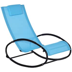 Zero Gravity Metal Patio Outdoor Rocking Chair, Lounger with Pillow for Backyard, Living Room, and Poolside, Light Blue