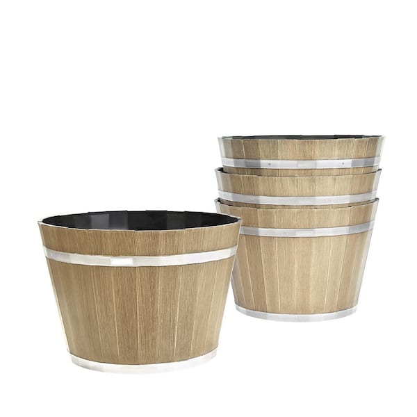 10.5 qt. 11.8 in. Wood Grain Outdoor Plastic Weather-Resistant Planter (11.81 in. L x 11.81 in. W x 8.27 in. H) (4-Pack)
