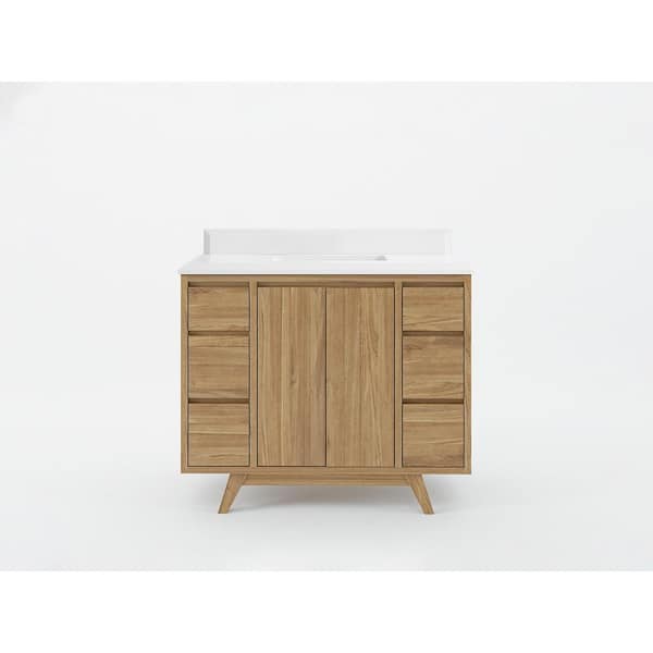 Willow Collections Madison Teak 42 in. W x 22 in. D x 36 in. H Bath Vanity in Golden Teak with Cove Edge White Quartz