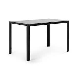 Minimalist Metal Rectangle Outdoor Dining Table, Glass-Topped Black for Patios, Backyards, Porches, Gardens, Poolside