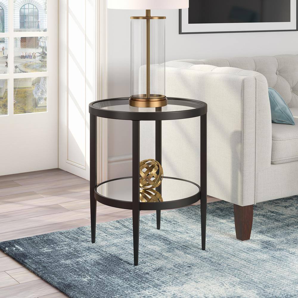 Hera 20" Blackened Bronze Round Metal & Glass Side Table