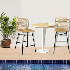 27 in. Natural Rattan Bar Stools Counter Height Dining Chairs with Metal Legs Set of 2