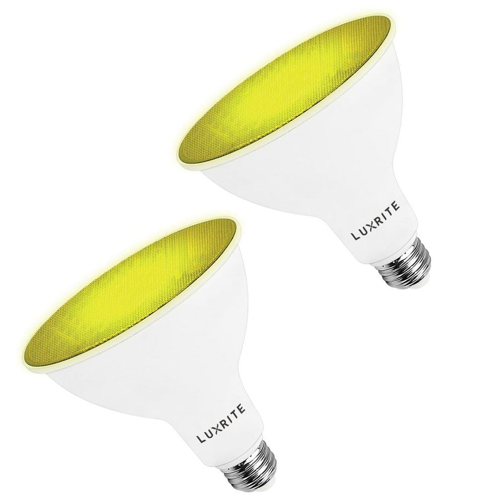 LUXRITE 45-Watt Equivalent PAR38 LED Light Bulbs Flood Yellow Light Bulb 8-Watt Damp Rated UL Listed E26 Indoor Outdoor (2-Pack) -  LR31641-2PK