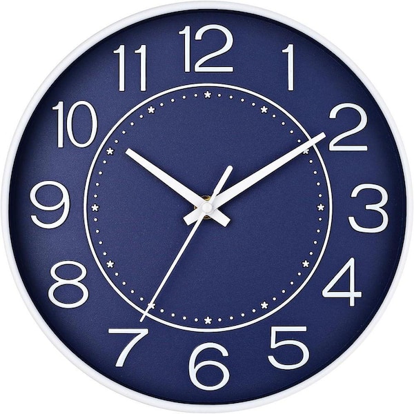 10 in. Navy Silent Non-Ticking Modern Wall Clock YA222L - The Home