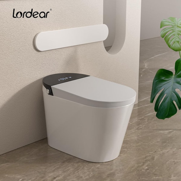 LORDEAR Tankless Elongated Bidet Toilet 1.27 GPF Chair Height in White with LED Display/Wireless Remote Control