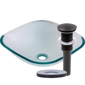 Piazza Clear Glass Square Vessel Sink with Drain in Oil Rubbed Bronze