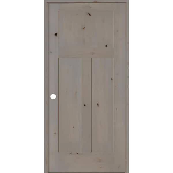 Krosswood Doors 24 in. x 80 in. Craftsman Knotty Alder 3-Panel Right-Handed Grey Stain Solid Wood Single Prehung Interior Door