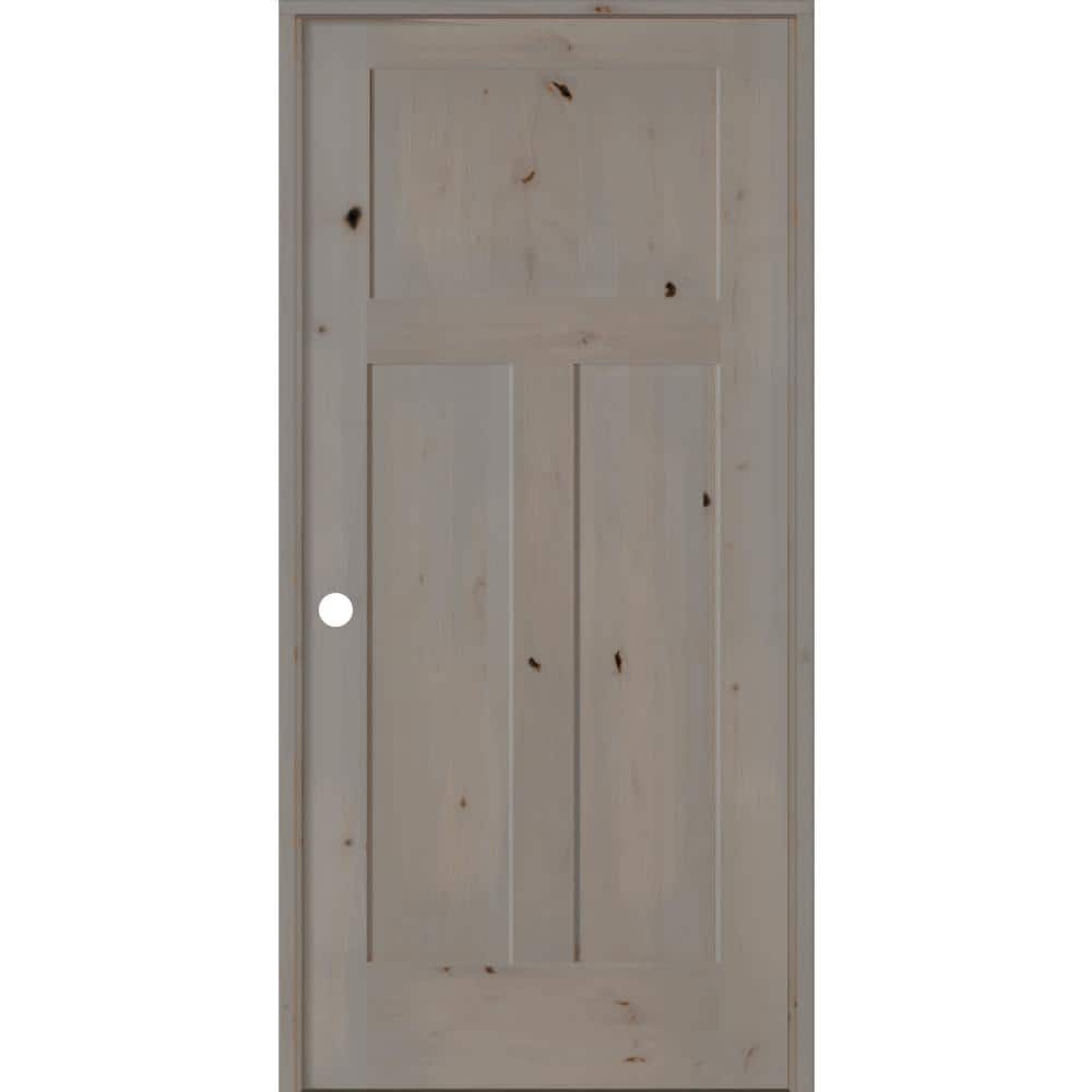 32 in. x 80 in. Craftsman Knotty Alder 3-Panel Right-Handed Grey Stain Solid Wood Single Prehung Interior Door price history on PriceWatchPro