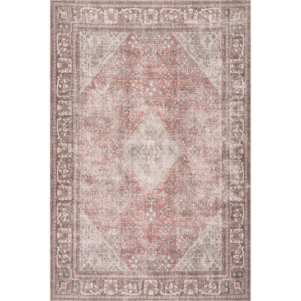 nuLOOM Hillstone Collection Traditional Vintage Medallion Maybelle Burgundy 4 ft. x 6 ft. Area Rug