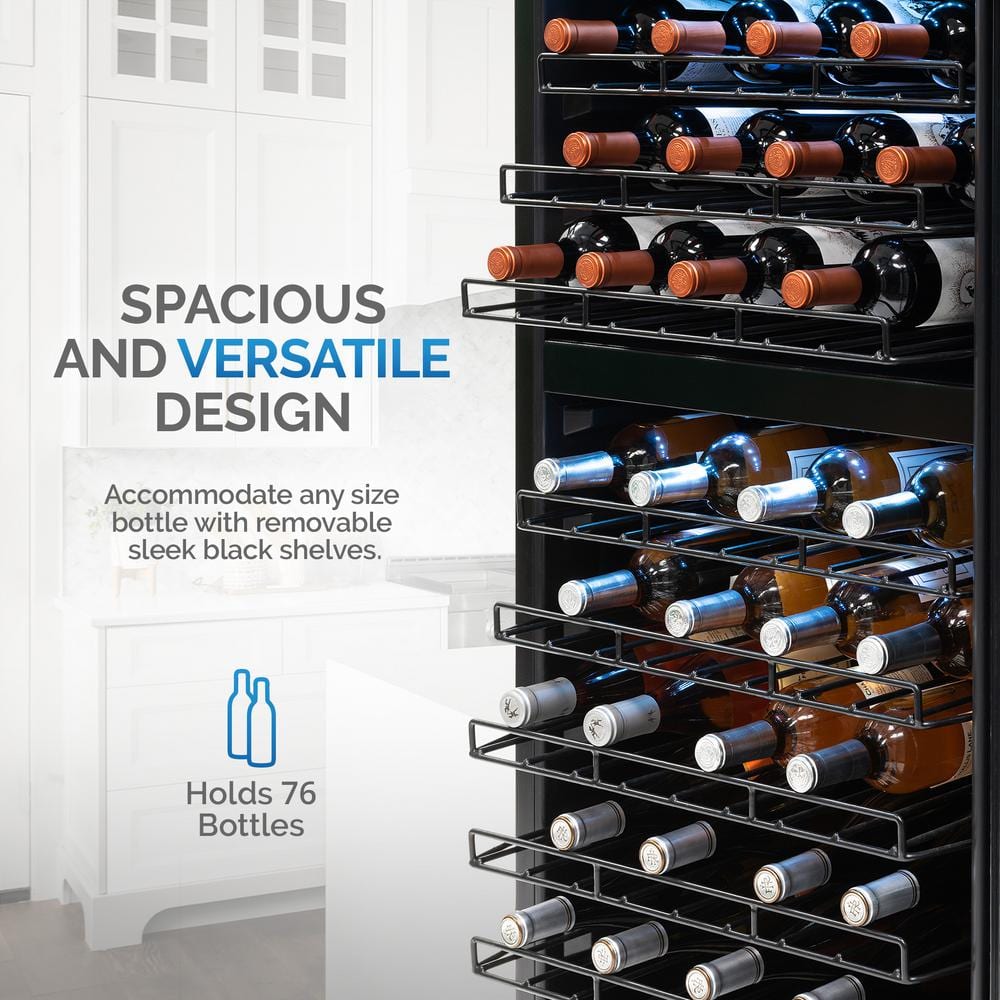 Newair 76 Bottle Stainless Steel Dual Zone Freestanding Wine Fridge