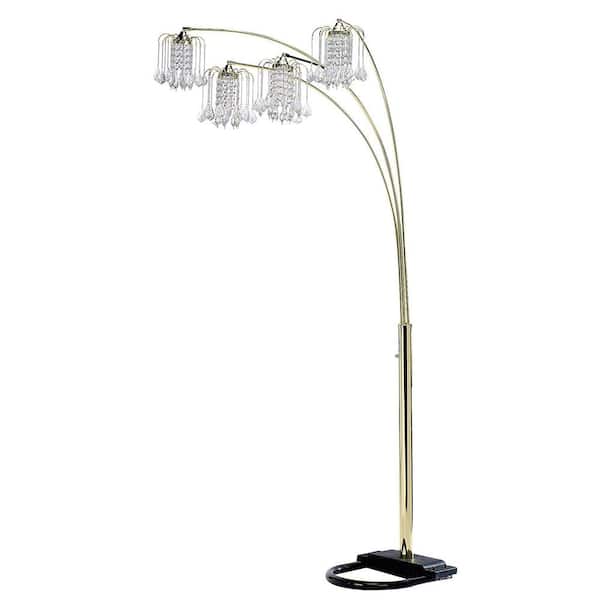 HomeRoots 84 in. Gold 4 Light 1-Way (On/Off) Tree Floor Lamp for Bedroom with Glass Novelty Shade