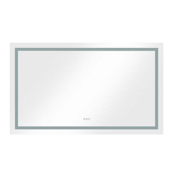 60 in. W x 36 in. H Rectangular Frameless LED Mirror Dimmable Defogging Wall-Mounted Bathroom Vanity Mirror