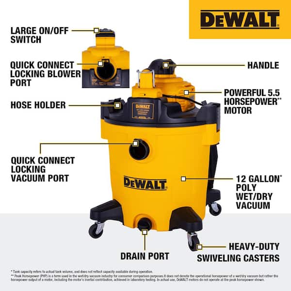 DEWALT 5 Gallon STEALTHSONIC Shop Vacuum Wet And Dry With 6 Dust Bags, And Shop Vac 3-Pack Conduit Line Puller Attachment Kit, DXVA00-0301 - Ideal For