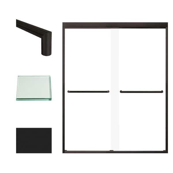 Transolid Frederick 59 in. W x 76 in. H Sliding Semi-Frameless Shower Door in Matte Black with Clear Glass