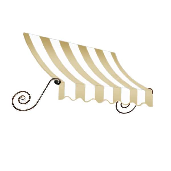 8.38 ft. Charleston Fixed Awning 100.5 in. W x 24 in. H x 36 in. D Acrylic Fabric in Linen/White Stripe