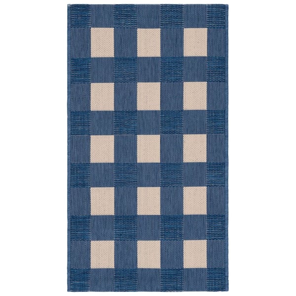 Courtyard Blue/Beige 3 ft. x 5 ft. Plaid Grid Indoor/Outdoor Area Rug
