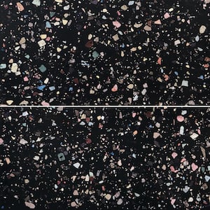 Adorn Black Multicolor 23.62 in. x 47.24 in. Terrazzo Look Polished Porcelain Floor and Wall Tile (15.49 sq. ft./Case)