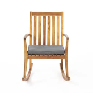 Montrose Teak Brown Wood Outdoor Rocking Chair with Dark Grey Cushions