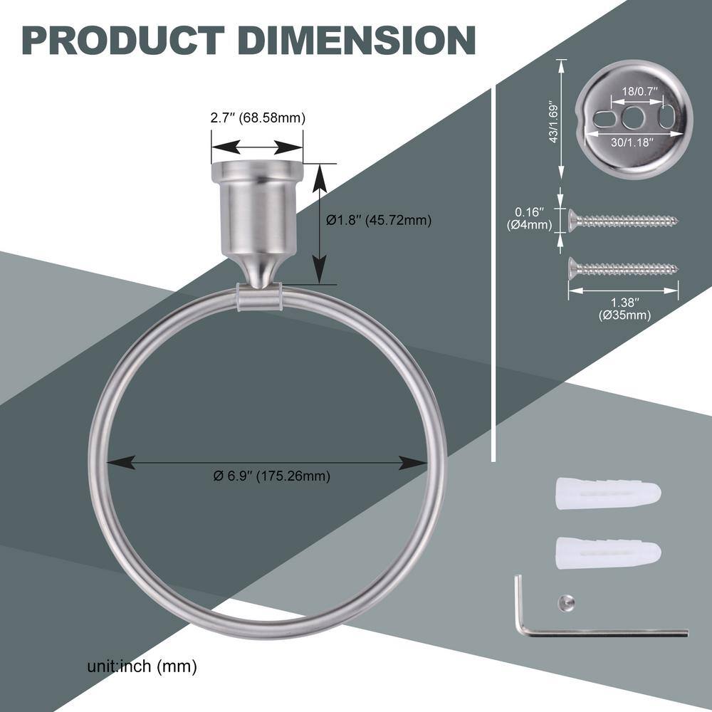 Brushed Nickel Circular Wall Mounted Towel Ring Set