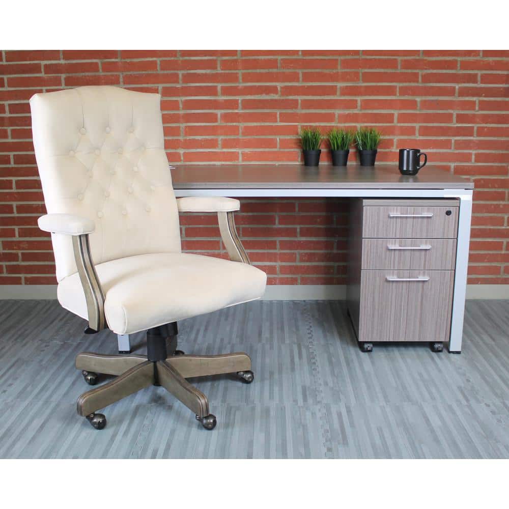 Executive High-Back Ergonomic Swivel Chair in Gray with Metal and Wood Accents