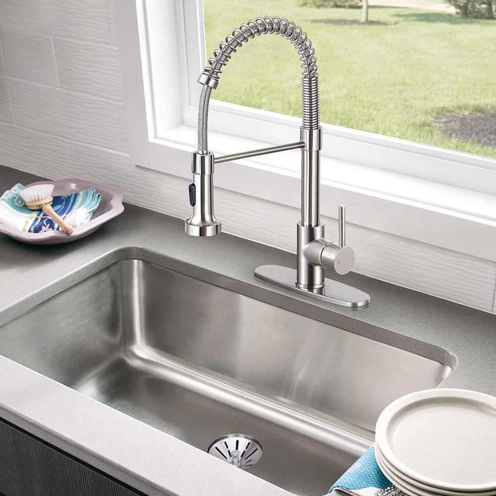 Brushed Nickel Pull-Down Kitchen Faucet with Deck Plate