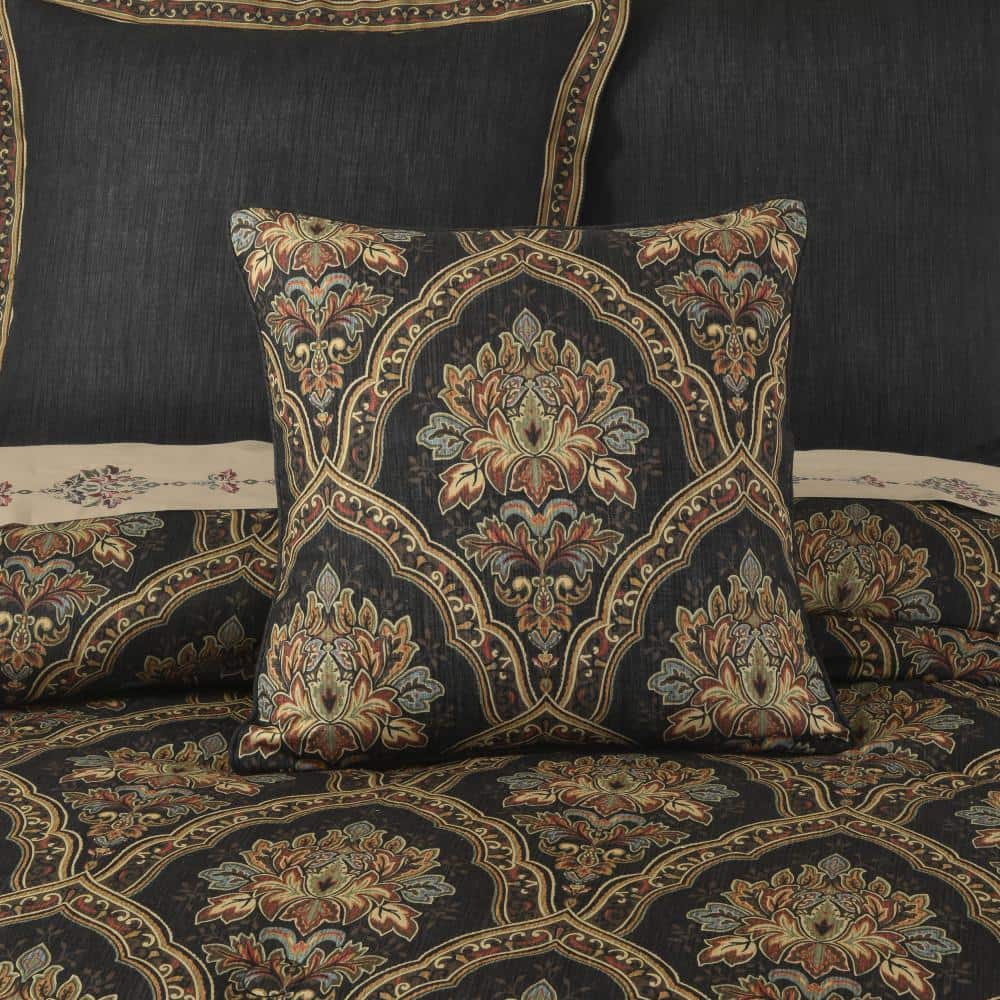 Michalina 20" Black Cotton Embroidered Throw Pillow