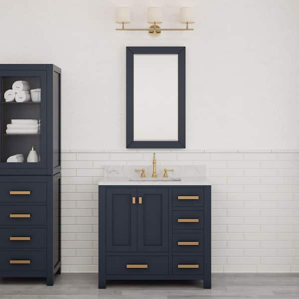 Madison 36 in. W x 21.5 in. D x 34 in. H Single Sink Bath Vanity in Monarch Blue with Carrara White Marble Top