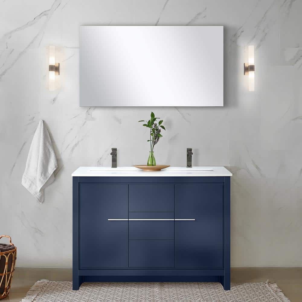 Clairo 48 in. W x 20 in. D Navy Blue Double Bath Vanity with White Quartz Top, Chrome Faucet Set and 43 in. Mirror price history on PriceWatchPro