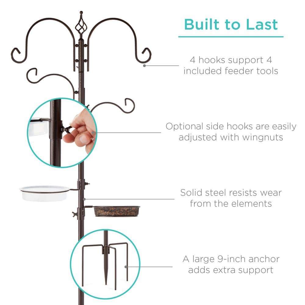 Bronze 91in Multi-Feeder Bird Feeding Station with Suet and Tube Feeders