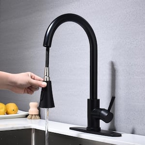 Single Handle Pull Down Sprayer Stainless Steel Kitchen Faucet in Matte Black